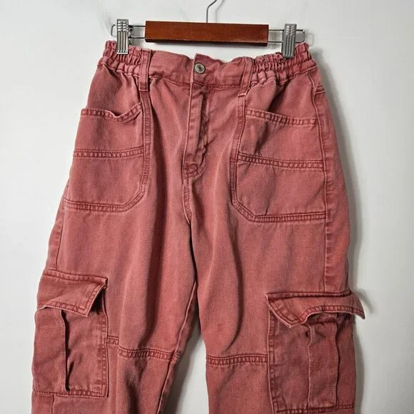 Free People Size S Cotton Platoon Cargo Pants In Red Rust Elastic Waistband - Picture 6 of 16